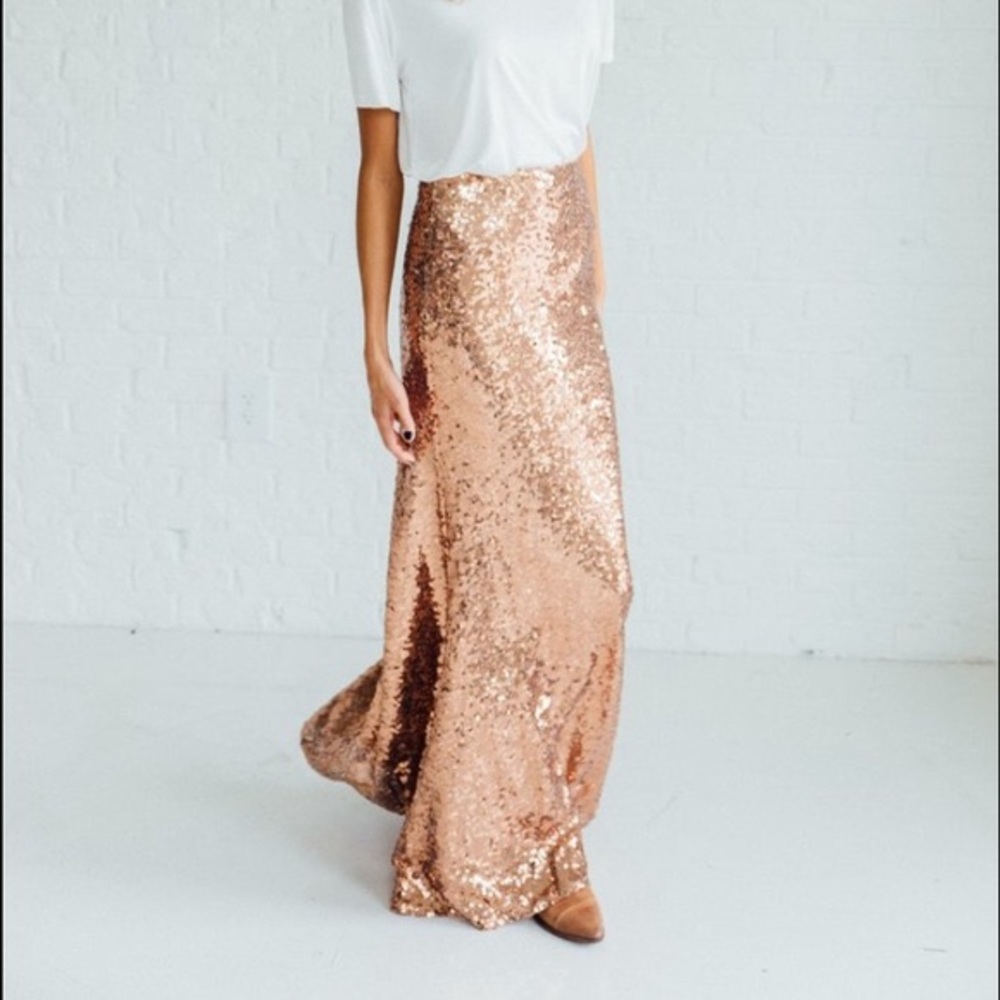 NWT Nordstrom rose gold sequin floor length skirt